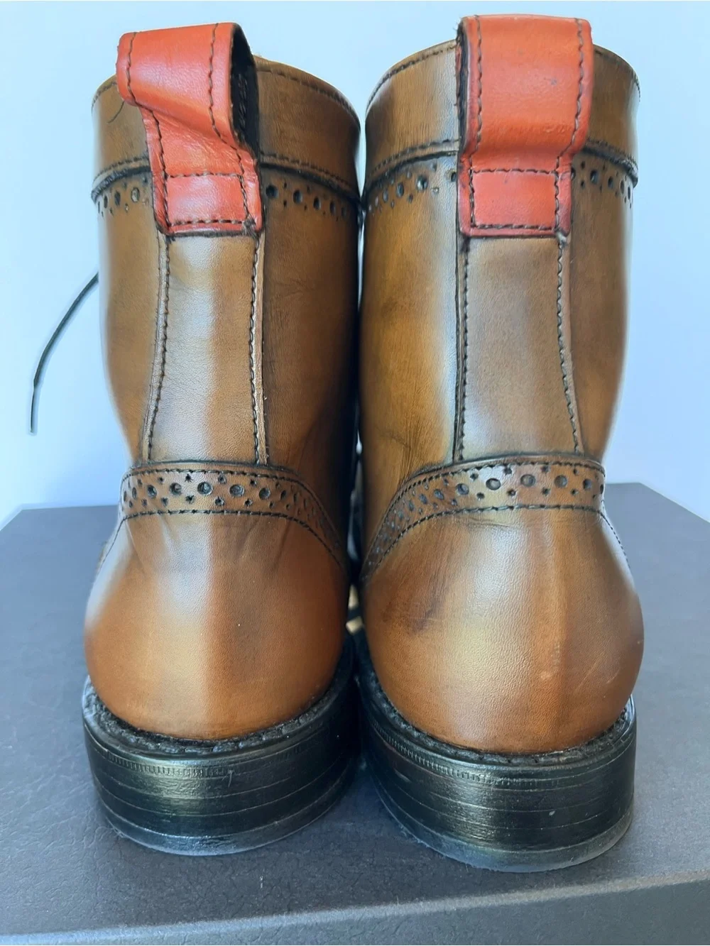 Allen Edmonds Dalton Wing Tip Leather Boots Bourbon